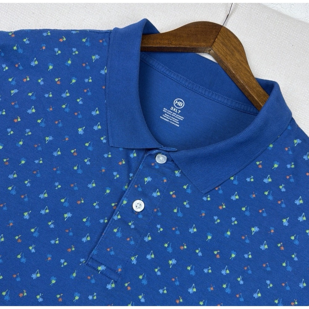 Harbor Bay Golf Polo Shirt Mens Size 3XLT Blue Palm‎ Tree Print Preppy Tropical